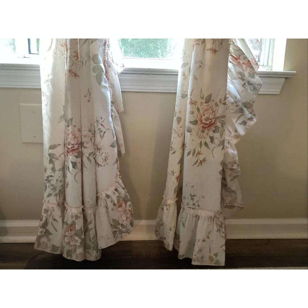 vintage jc penney curtains set of 4 floral ruffles 82L”x48W” 4 tie backs cottage